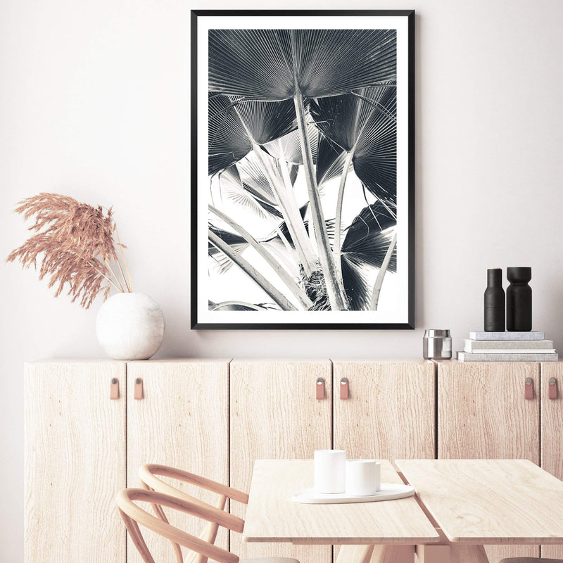 Palm Fronds-The Paper Tree-bismark palm,black & white,blue,boho,botanical,hamptons,leaf,minimalist,monochrome,palm,palm frond,palm tree,portrait,premium art print,scandi,wall art,Wall_Art,Wall_Art_Prints