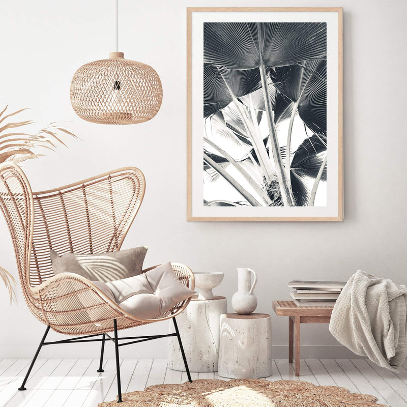 Palm Fronds-The Paper Tree-bismark palm,black & white,blue,boho,botanical,hamptons,leaf,minimalist,monochrome,palm,palm frond,palm tree,portrait,premium art print,scandi,wall art,Wall_Art,Wall_Art_Prints