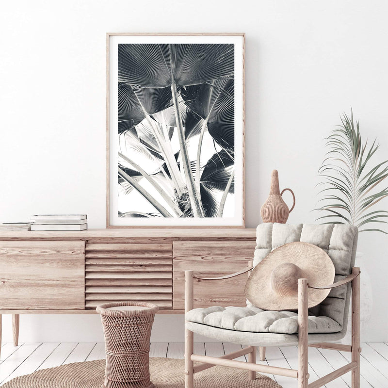 Palm Fronds-The Paper Tree-bismark palm,black & white,blue,boho,botanical,hamptons,leaf,minimalist,monochrome,palm,palm frond,palm tree,portrait,premium art print,scandi,wall art,Wall_Art,Wall_Art_Prints