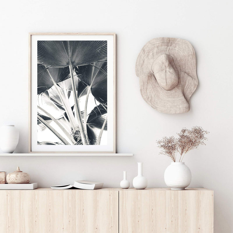 Palm Fronds-The Paper Tree-bismark palm,black & white,blue,boho,botanical,hamptons,leaf,minimalist,monochrome,palm,palm frond,palm tree,portrait,premium art print,scandi,wall art,Wall_Art,Wall_Art_Prints