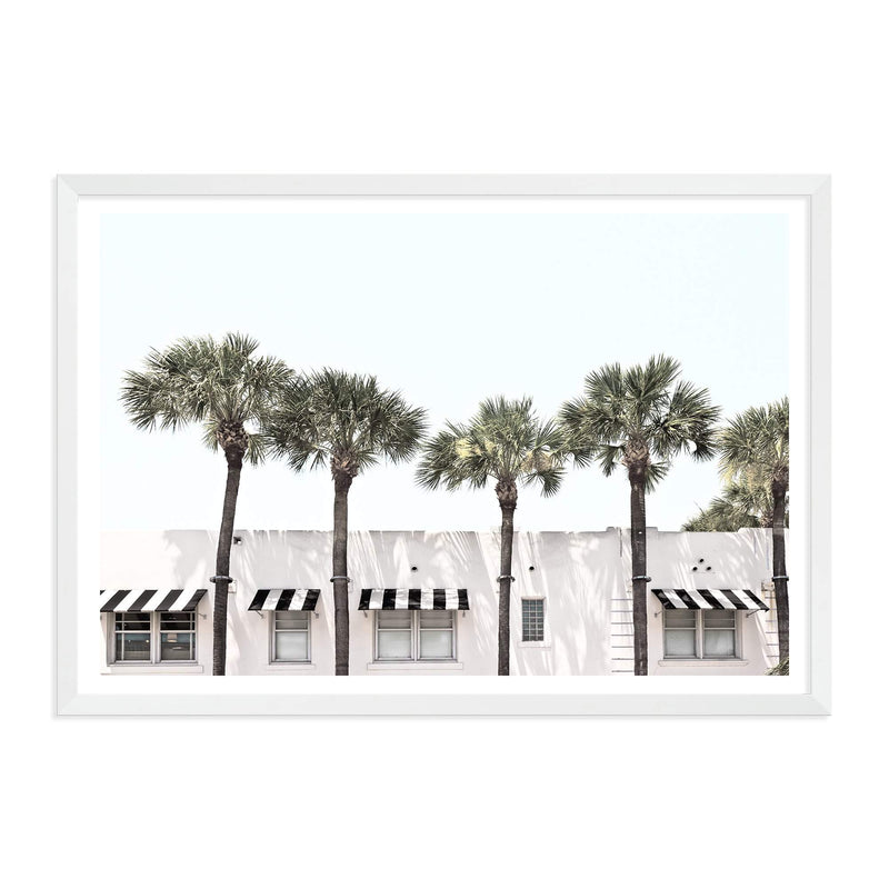 Palms On The Strip-The Paper Tree-ARCHITECTURE,blue,boho,DESIGNER,hamptons,landscape,MIAMI,OLD BUILDING,PALM,PALM TREE,PALMS,premium art print,Vintage,vintage wall art,wall art,Wall_Art,Wall_Art_Prints,white