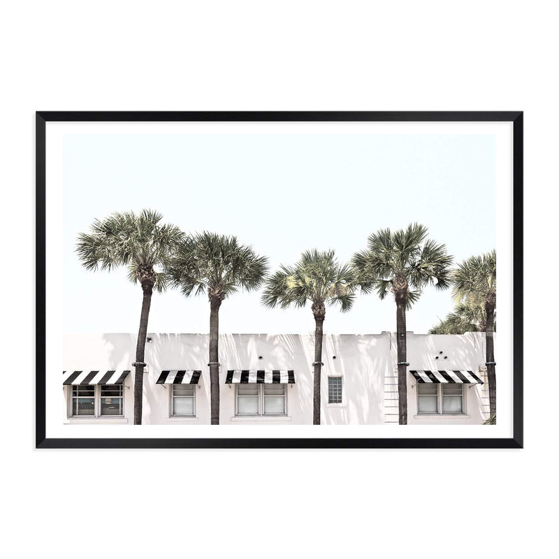 Palms On The Strip-The Paper Tree-ARCHITECTURE,blue,boho,DESIGNER,hamptons,landscape,MIAMI,OLD BUILDING,PALM,PALM TREE,PALMS,premium art print,Vintage,vintage wall art,wall art,Wall_Art,Wall_Art_Prints,white