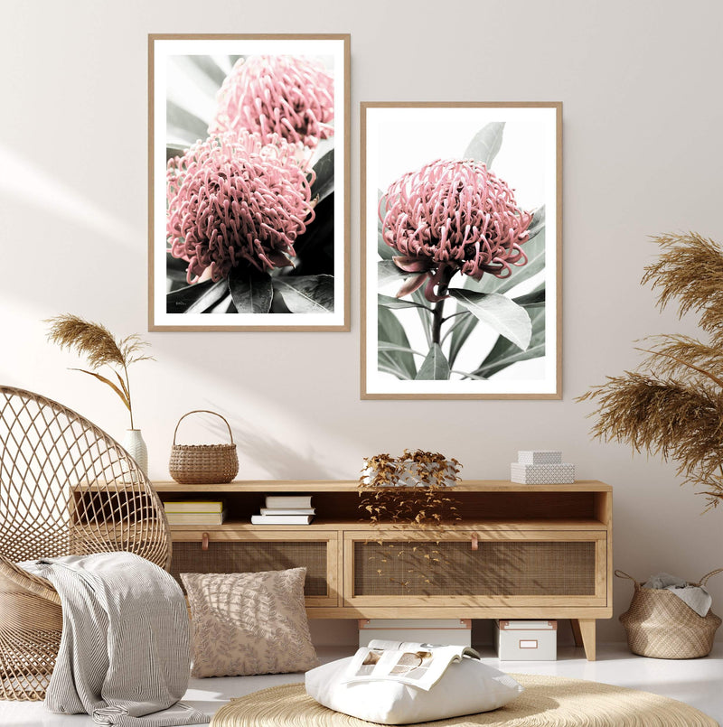 Australian Native Waratah Flower II-The Paper Tree-australia,australian,australian native,australiana,Floral,flower,flowers,green,muted tone,native,portrait,premium art print,red,wall art,Wall_Art,Wall_Art_Prints,waratah,waratah flower