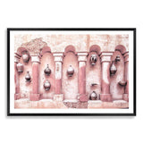 Moroccan Temple-The Paper Tree-arch,arches,architecture,boho,landscape,moroccan,morocco,orange,pastel,pastel pink,pink,pots,premium art print,tan,temple,wall art,Wall_Art,Wall_Art_Prints