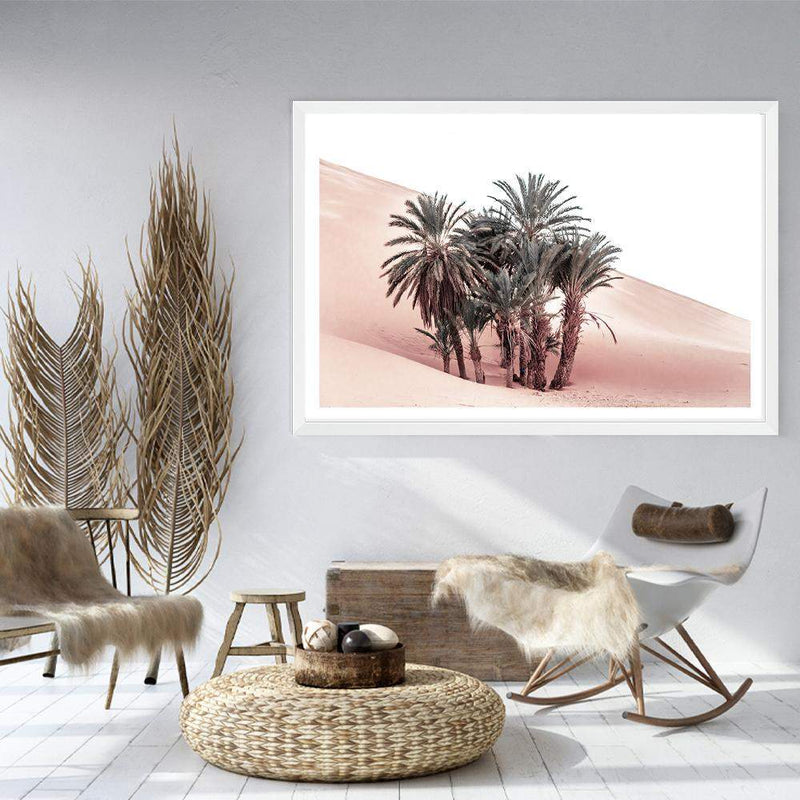 Desert Palms-The Paper Tree-boho,date palm,desert,landscape,moroccan,morocco,nature,orange,palm,palms,pastel,pink,plam trees,premium art print,TAN,wall art,Wall_Art,Wall_Art_Prints