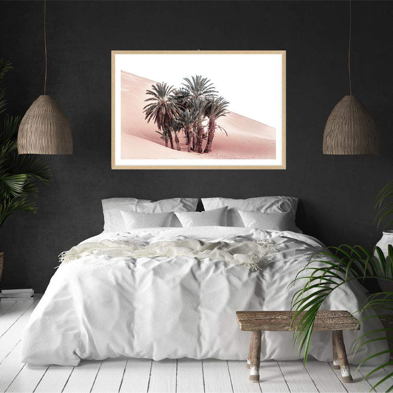 Desert Palms-The Paper Tree-boho,date palm,desert,landscape,moroccan,morocco,nature,orange,palm,palms,pastel,pink,plam trees,premium art print,TAN,wall art,Wall_Art,Wall_Art_Prints