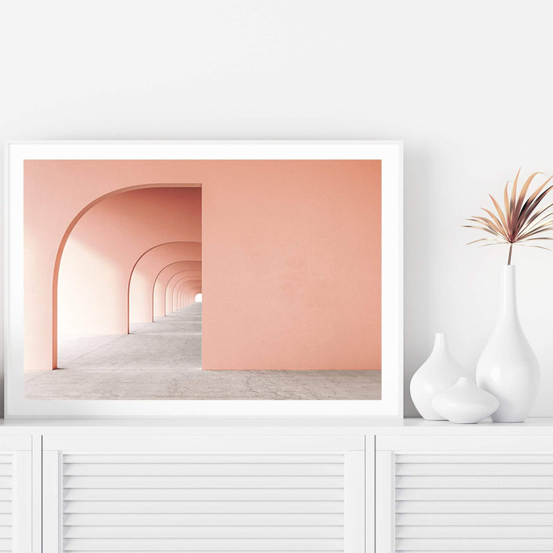 Boho Arch-The Paper Tree-abstract,arch,architecture,bohemian,boho,landscape,lines,minimalist,orange,pastel,premium art print,terracotta,tunnle,wall art,Wall_Art,Wall_Art_Prints