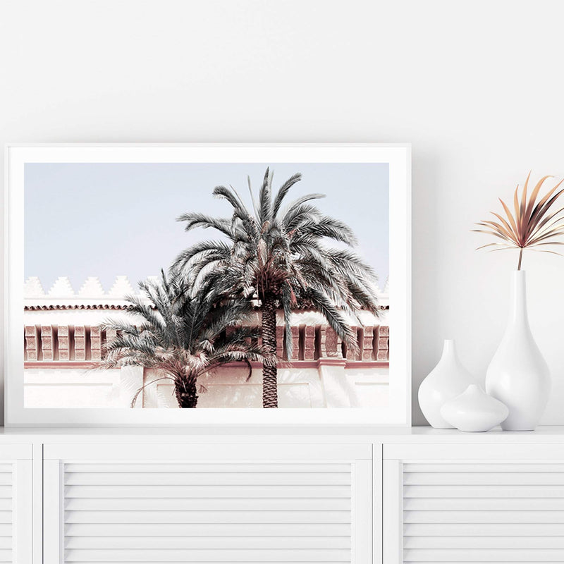 Moroccan Palms-The Paper Tree-architecture,boho,green,landscape,moroccan,morocco,neutral,palm,palm tree,palms,premium art print,wall art,Wall_Art,Wall_Art_Prints,yellow