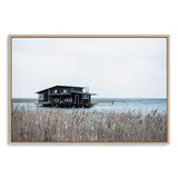 The Boat House-The Paper Tree-beach,boat,boat house,coastal,hamptons,landscape,premium art print,reeds,shore,tall grass,wall art,Wall_Art,Wall_Art_Prints