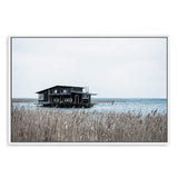 The Boat House-The Paper Tree-beach,boat,boat house,coastal,hamptons,landscape,premium art print,reeds,shore,tall grass,wall art,Wall_Art,Wall_Art_Prints