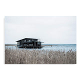 The Boat House-The Paper Tree-beach,boat,boat house,coastal,hamptons,landscape,premium art print,reeds,shore,tall grass,wall art,Wall_Art,Wall_Art_Prints