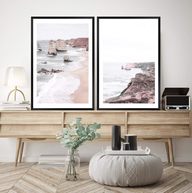 Set of 2 - The Great Ocean Road  & No.2-The Paper Tree-Artwork,australian coastline,australian landscape,australian seascape,boho,coastal,gift,great ocean road,hamptons,landscape,muted tone,neutral,ocean,ocean road,pastel,pastel pink,pink,pink beach,portrait,premium art print,rock formation,rocks,seascape,the great ocean road,wall art,Wall_Art,Wall_Art_Prints