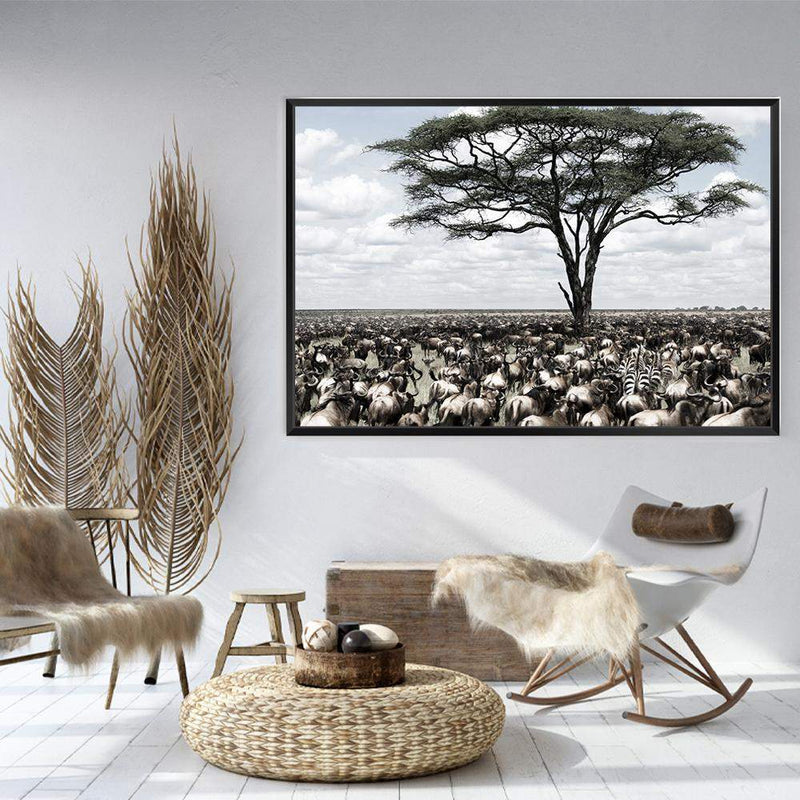 Plains Of Africa-The Paper Tree-africa,african,african animals,african tree,animals,herd,landscape,muted tone,nature,plains,premium art print,tree,wall art,Wall_Art,Wall_Art_Prints