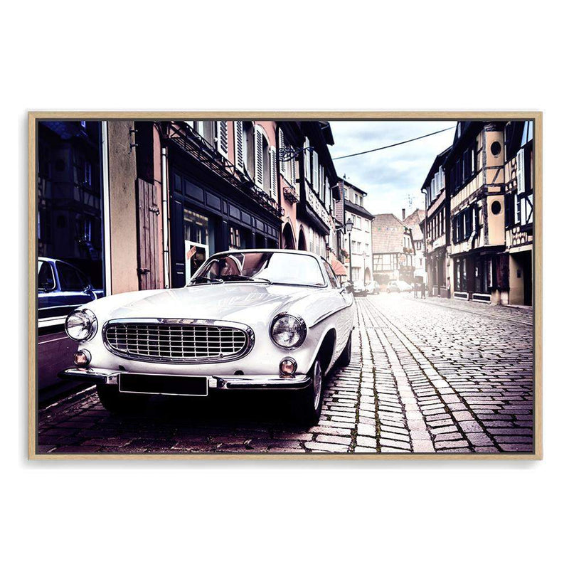 Vintage Village Laneway-The Paper Tree-architecture,building,car,coblestone,landscape,old,old card,premium art print,retro,road,street,town,village,vintage,wall art,Wall_Art,Wall_Art_Prints