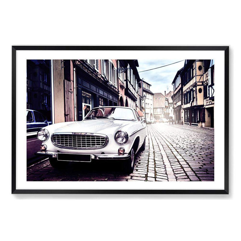 Vintage Village Laneway-The Paper Tree-architecture,building,car,coblestone,landscape,old,old card,premium art print,retro,road,street,town,village,vintage,wall art,Wall_Art,Wall_Art_Prints