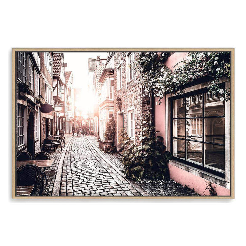 European Sunset-The Paper Tree-alley,alleyway,architecture,building,cafe,europe,european,france,french,landscape,paris,pastel,pink,premium art print,road,romantic,street,sunset,wall art,Wall_Art,Wall_Art_Prints