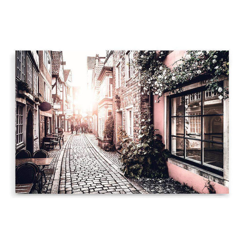 European Sunset-The Paper Tree-alley,alleyway,architecture,building,cafe,europe,european,france,french,landscape,paris,pastel,pink,premium art print,road,romantic,street,sunset,wall art,Wall_Art,Wall_Art_Prints