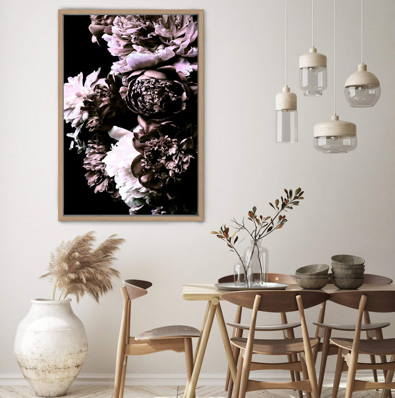 Shaded Florals-The Paper Tree-black,blooms,dark blooms,Designer Floral wall art,Designer Floral Wall art print,Designer Floral Wall Print,dusty pink,Floral,flower,peonies,peonies wall print,portrait,premium art print,PURPLE,wall art,Wall_Art,Wall_Art_Prints