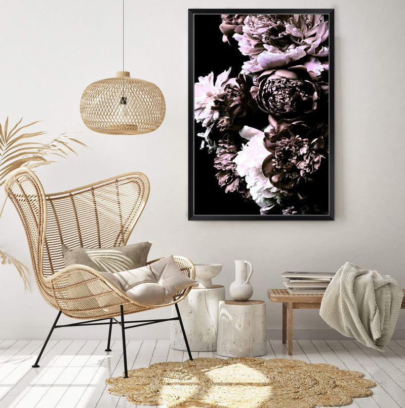 Shaded Florals-The Paper Tree-black,blooms,dark blooms,Designer Floral wall art,Designer Floral Wall art print,Designer Floral Wall Print,dusty pink,Floral,flower,peonies,peonies wall print,portrait,premium art print,PURPLE,wall art,Wall_Art,Wall_Art_Prints