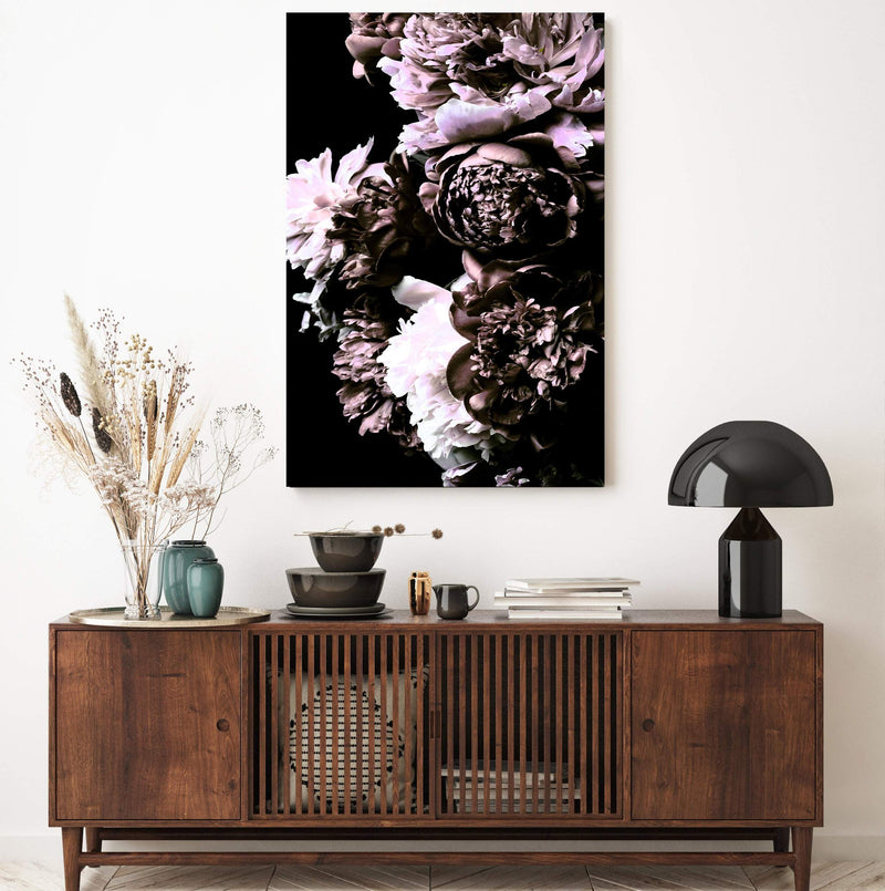 Shaded Florals-The Paper Tree-black,blooms,dark blooms,Designer Floral wall art,Designer Floral Wall art print,Designer Floral Wall Print,dusty pink,Floral,flower,peonies,peonies wall print,portrait,premium art print,PURPLE,wall art,Wall_Art,Wall_Art_Prints