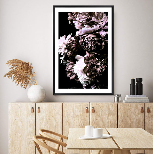 Shaded Florals-The Paper Tree-black,blooms,dark blooms,Designer Floral wall art,Designer Floral Wall art print,Designer Floral Wall Print,dusty pink,Floral,flower,peonies,peonies wall print,portrait,premium art print,PURPLE,wall art,Wall_Art,Wall_Art_Prints