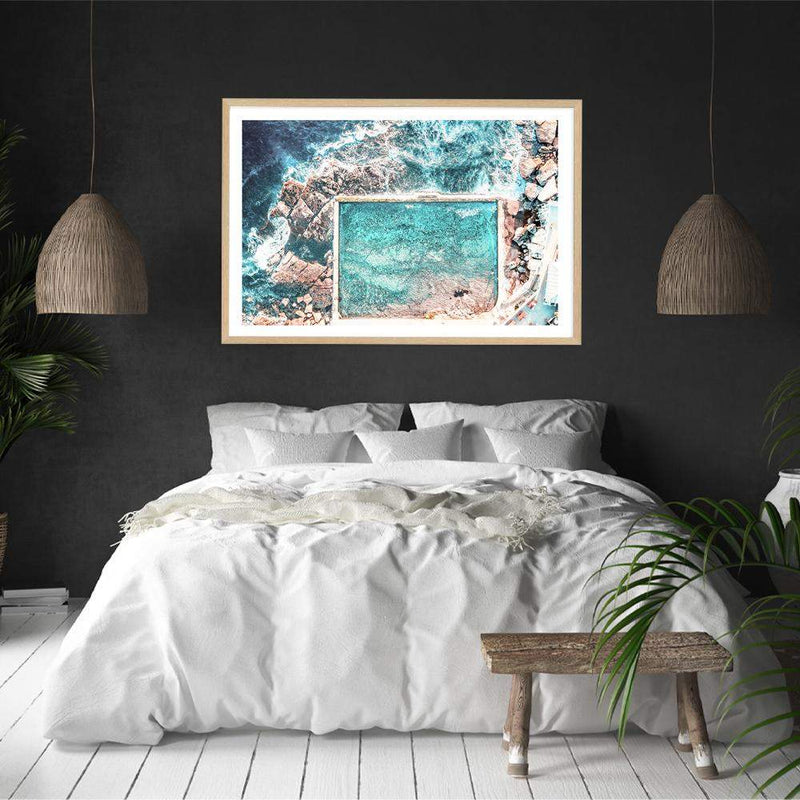 Ocean Pool-The Paper Tree-aerial,australia,australian,australian beach,australiana,beach,blue,coast,coastal,hamptons,landscape,muted tone,ocean,ocean pool,premium art print,rock pool,rocks,sydney,sydney beach,teal,wall art,Wall_Art,Wall_Art_Prints,water