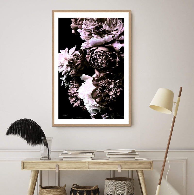 Shaded Florals-The Paper Tree-black,blooms,dark blooms,Designer Floral wall art,Designer Floral Wall art print,Designer Floral Wall Print,dusty pink,Floral,flower,peonies,peonies wall print,portrait,premium art print,PURPLE,wall art,Wall_Art,Wall_Art_Prints