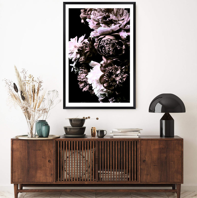 Shaded Florals-The Paper Tree-black,blooms,dark blooms,Designer Floral wall art,Designer Floral Wall art print,Designer Floral Wall Print,dusty pink,Floral,flower,peonies,peonies wall print,portrait,premium art print,PURPLE,wall art,Wall_Art,Wall_Art_Prints