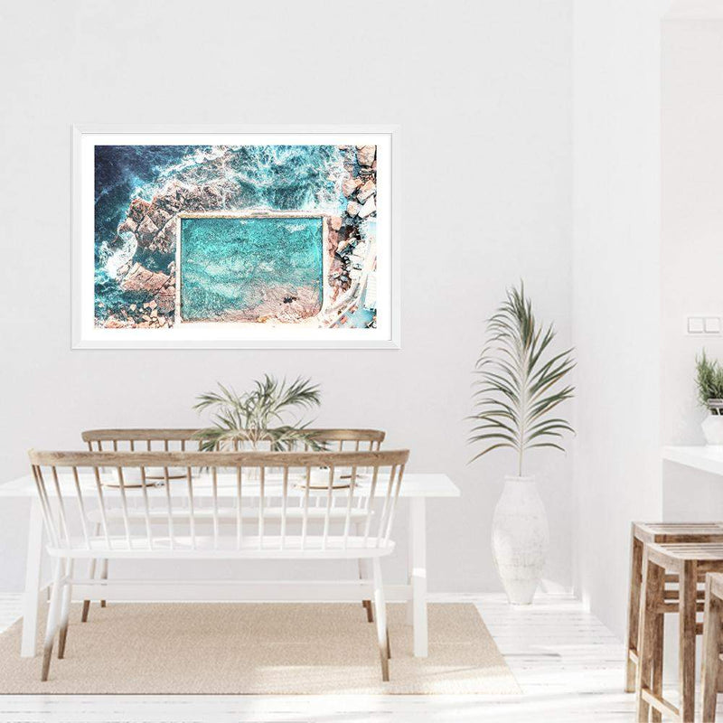 Ocean Pool-The Paper Tree-aerial,australia,australian,australian beach,australiana,beach,blue,coast,coastal,hamptons,landscape,muted tone,ocean,ocean pool,premium art print,rock pool,rocks,sydney,sydney beach,teal,wall art,Wall_Art,Wall_Art_Prints,water