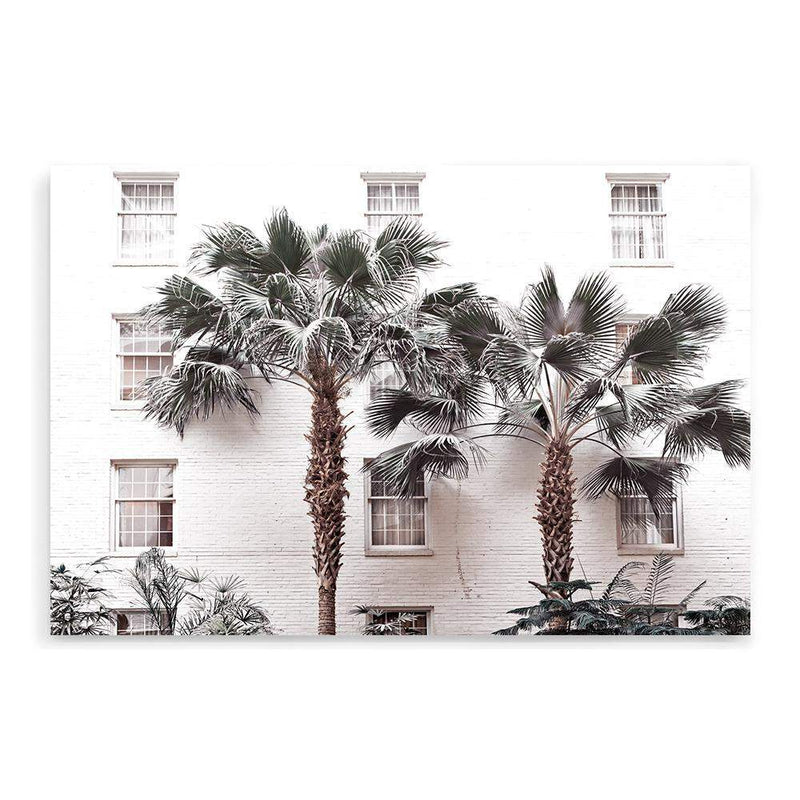 The White Palm Hotel-The Paper Tree-architecture,botanical,coastal,designer,hamptons,hotel,landscape,muted tone,neutral,palm,palm tree,premium art print,resort,wall art,Wall_Art,Wall_Art_Prints,white,white building