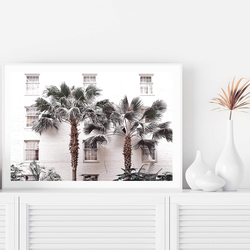 The White Palm Hotel-The Paper Tree-architecture,botanical,coastal,designer,hamptons,hotel,landscape,muted tone,neutral,palm,palm tree,premium art print,resort,wall art,Wall_Art,Wall_Art_Prints,white,white building