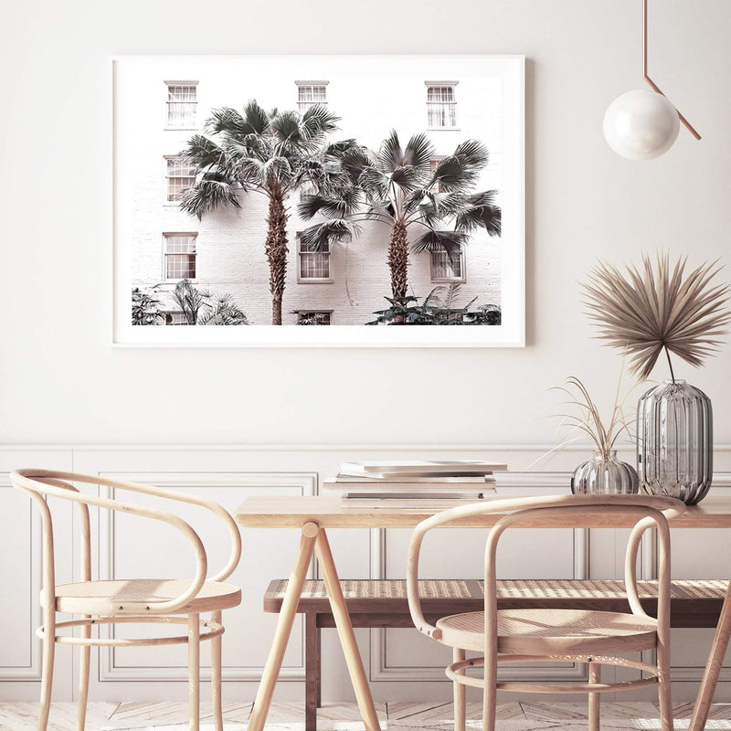 The White Palm Hotel-The Paper Tree-architecture,botanical,coastal,designer,hamptons,hotel,landscape,muted tone,neutral,palm,palm tree,premium art print,resort,wall art,Wall_Art,Wall_Art_Prints,white,white building