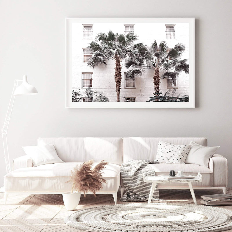 The White Palm Hotel-The Paper Tree-architecture,botanical,coastal,designer,hamptons,hotel,landscape,muted tone,neutral,palm,palm tree,premium art print,resort,wall art,Wall_Art,Wall_Art_Prints,white,white building