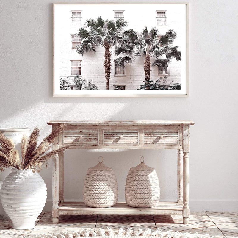 The White Palm Hotel-The Paper Tree-architecture,botanical,coastal,designer,hamptons,hotel,landscape,muted tone,neutral,palm,palm tree,premium art print,resort,wall art,Wall_Art,Wall_Art_Prints,white,white building