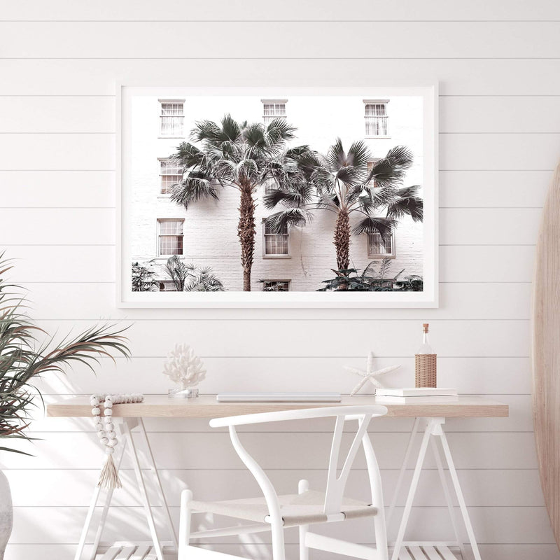 The White Palm Hotel-The Paper Tree-architecture,botanical,coastal,designer,hamptons,hotel,landscape,muted tone,neutral,palm,palm tree,premium art print,resort,wall art,Wall_Art,Wall_Art_Prints,white,white building