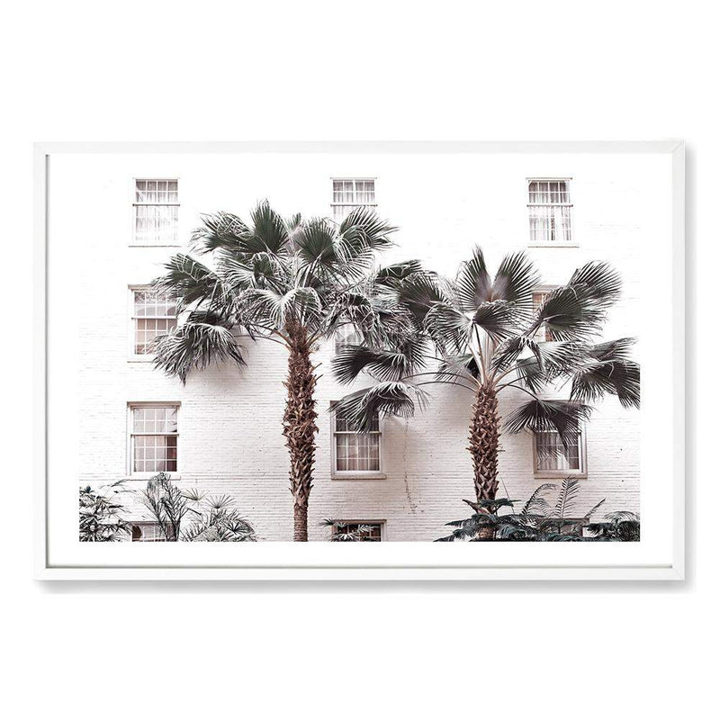 The White Palm Hotel-The Paper Tree-architecture,botanical,coastal,designer,hamptons,hotel,landscape,muted tone,neutral,palm,palm tree,premium art print,resort,wall art,Wall_Art,Wall_Art_Prints,white,white building