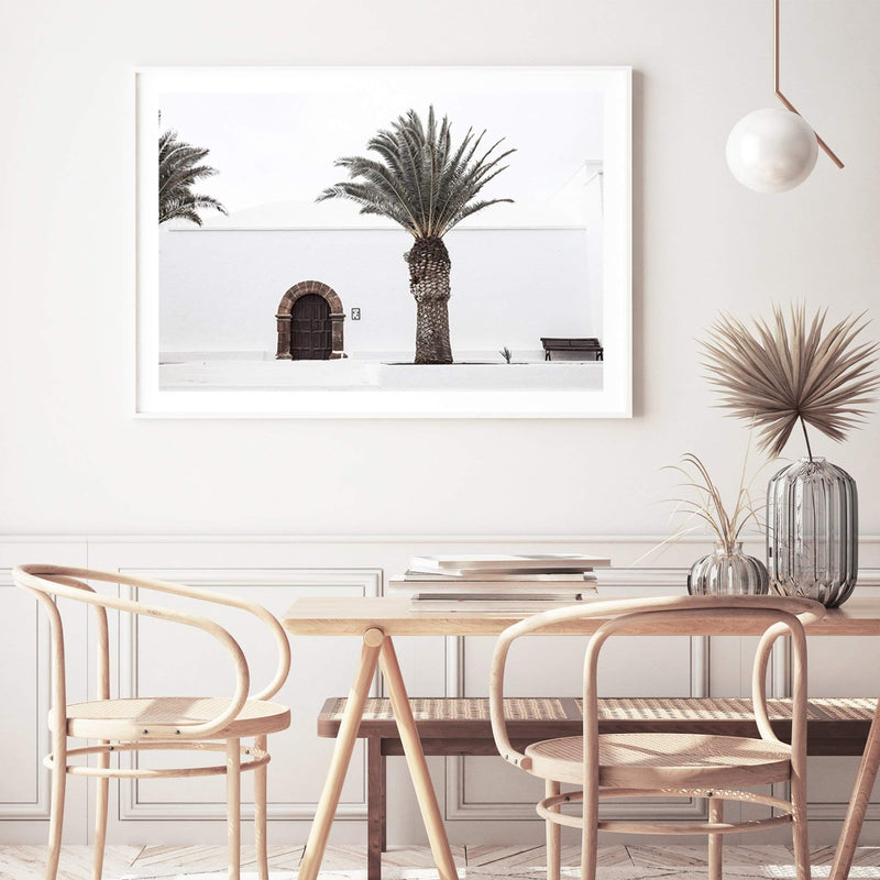 The Spanish Church-The Paper Tree-architecture,boho,building,church,hamptons,landscape,neutral,old building,palm,palm tree,premium art print,spain,spanish,travel,wall art,Wall_Art,Wall_Art_Prints,white