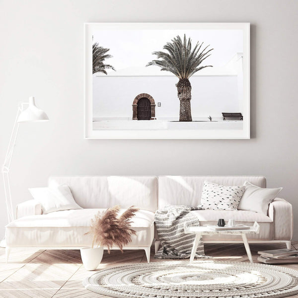 The Spanish Church-The Paper Tree-architecture,boho,building,church,hamptons,landscape,neutral,old building,palm,palm tree,premium art print,spain,spanish,travel,wall art,Wall_Art,Wall_Art_Prints,white