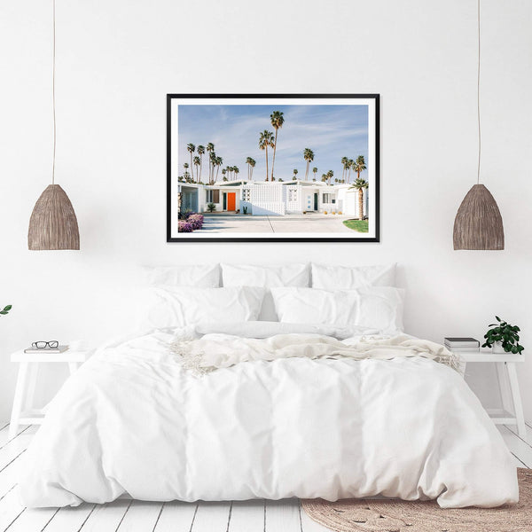 Palm Springs House-The Paper Tree-america,architecture,blue,building,california,home,house,landscape,mid centrury,palm,palm springs,palm tree,premium art print,property,retro,slim aarons,vintage,wall art,Wall_Art,Wall_Art_Prints,white