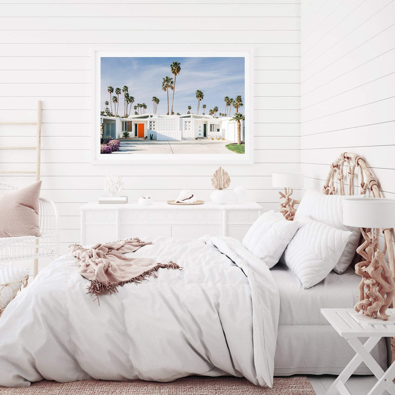 Palm Springs House-The Paper Tree-america,architecture,blue,building,california,home,house,landscape,mid centrury,palm,palm springs,palm tree,premium art print,property,retro,slim aarons,vintage,wall art,Wall_Art,Wall_Art_Prints,white