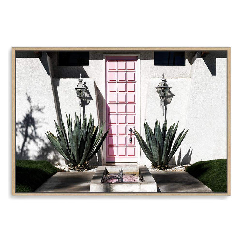 Palm Springs Pink Door-The Paper Tree-architecture,building,cactus,california,home,house,mid centrury,palm,palm springs,palm tree,pink,pink door,premium art print,property,retro,slim aarons,succulent,vintage,wall art,Wall_Art,Wall_Art_Prints,white