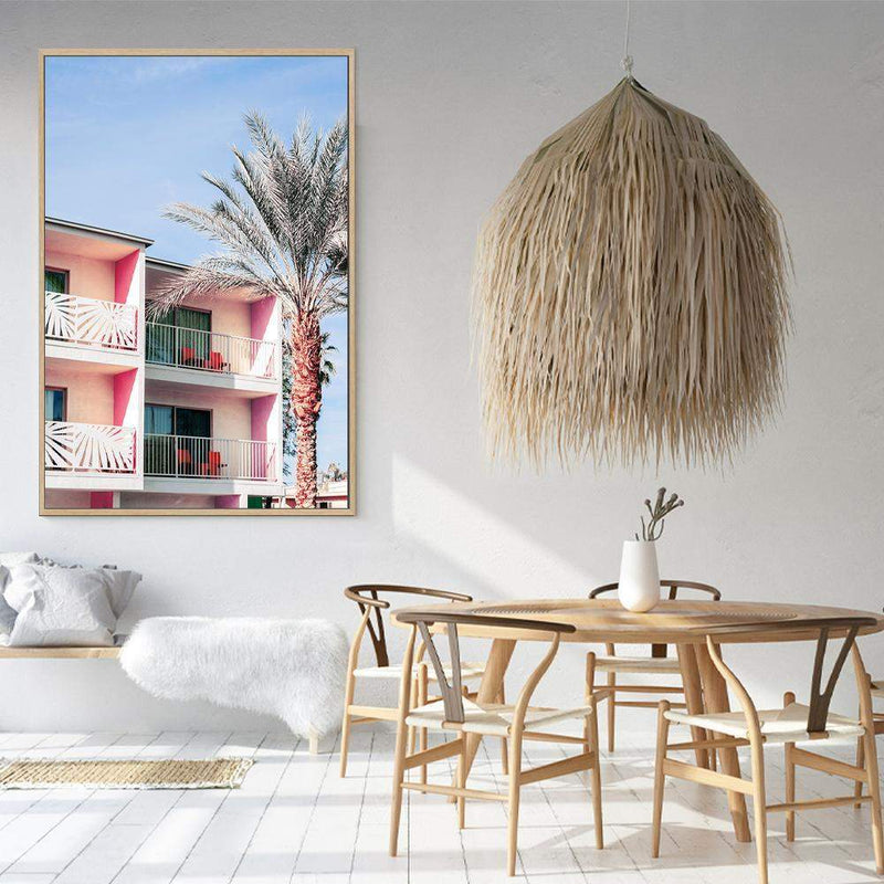 Palm Springs Hotel-The Paper Tree-america,architecture,blue,building,california,colourful,hotel,house,mid century,midcentury,motel,palm,palm springs,pink,portrait,premium art print,property,resort,retro,slim aarons,wall art,Wall_Art,Wall_Art_Prints,yellow