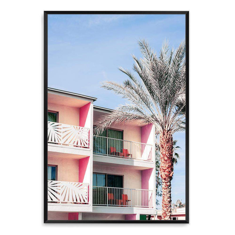 Palm Springs Hotel-The Paper Tree-america,architecture,blue,building,california,colourful,hotel,house,mid century,midcentury,motel,palm,palm springs,pink,portrait,premium art print,property,resort,retro,slim aarons,wall art,Wall_Art,Wall_Art_Prints,yellow