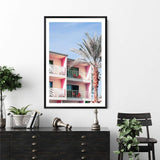 Palm Springs Hotel-The Paper Tree-america,architecture,blue,building,california,colourful,hotel,house,mid century,midcentury,motel,palm,palm springs,pink,portrait,premium art print,property,resort,retro,slim aarons,wall art,Wall_Art,Wall_Art_Prints,yellow