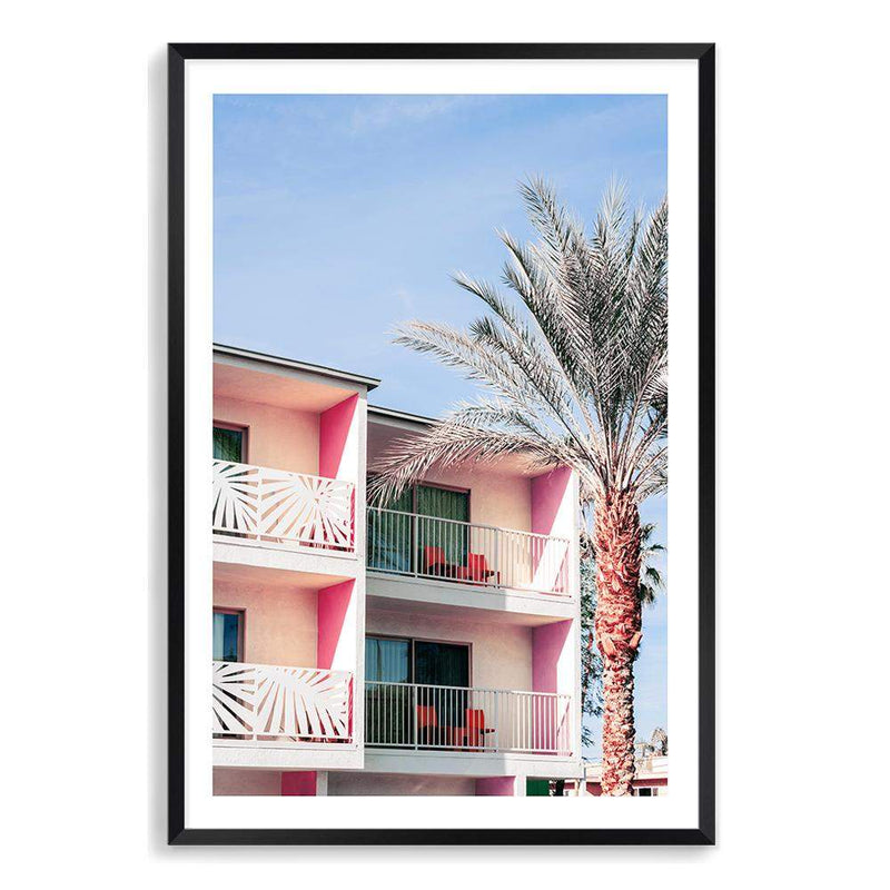 Palm Springs Hotel-The Paper Tree-america,architecture,blue,building,california,colourful,hotel,house,mid century,midcentury,motel,palm,palm springs,pink,portrait,premium art print,property,resort,retro,slim aarons,wall art,Wall_Art,Wall_Art_Prints,yellow