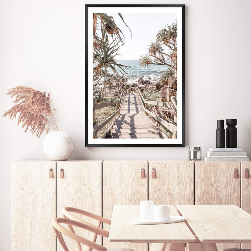 Stairs To The Beach-The Paper Tree-australian beach,beach,beach stairs,boho,coast,coastal,hamptons,musted tone,pandanus,portrait,premium art print,stairs,wall art,Wall_Art,Wall_Art_Prints