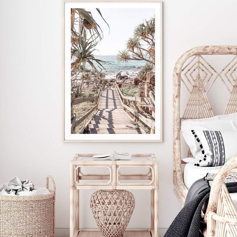 Stairs To The Beach-The Paper Tree-australian beach,beach,beach stairs,boho,coast,coastal,hamptons,musted tone,pandanus,portrait,premium art print,stairs,wall art,Wall_Art,Wall_Art_Prints