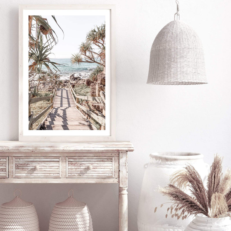 Stairs To The Beach-The Paper Tree-australian beach,beach,beach stairs,boho,coast,coastal,hamptons,musted tone,pandanus,portrait,premium art print,stairs,wall art,Wall_Art,Wall_Art_Prints