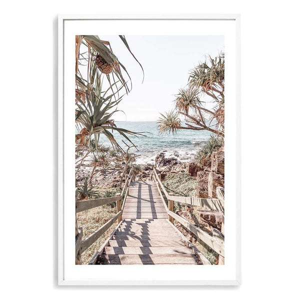 Stairs To The Beach-The Paper Tree-australian beach,beach,beach stairs,boho,coast,coastal,hamptons,musted tone,pandanus,portrait,premium art print,stairs,wall art,Wall_Art,Wall_Art_Prints