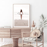 The Girl With The Surf Board-The Paper Tree-beach,boho,coast,coastal,girl,hamptons,neutral,portrait,premium art print,surf,surf board,surfer,wall art,Wall_Art,Wall_Art_Prints,white surf board